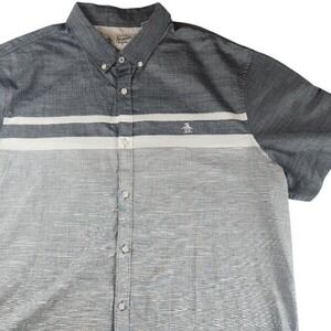 Original Penguin Mens XXL Short Sleeve Button Down Shirt Colorblock Blue Gray